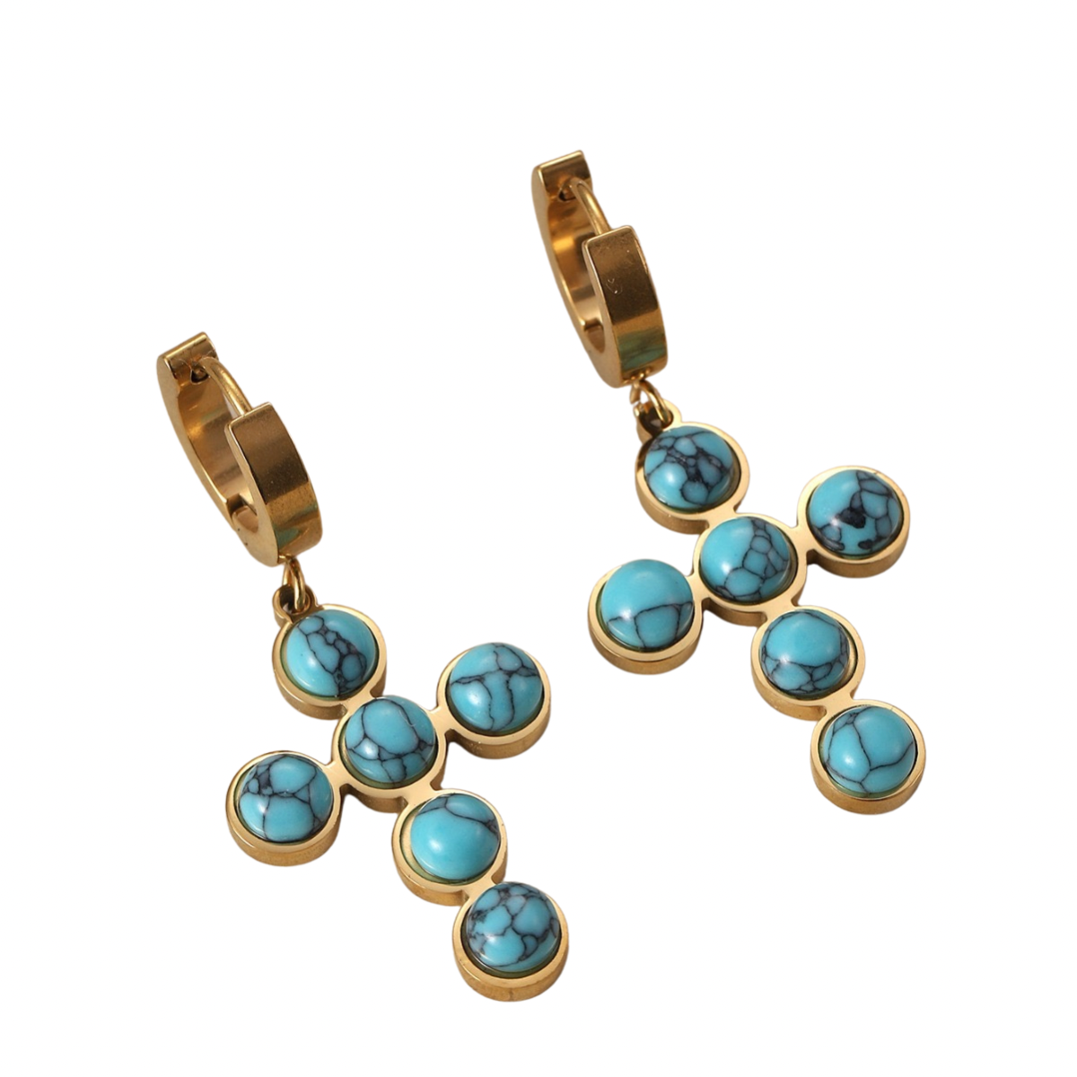 Turqoise Drop Cross Earrings