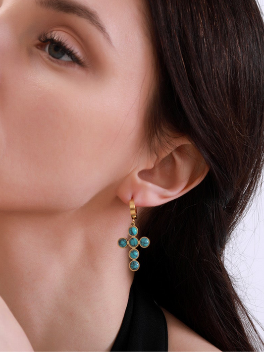 Turqoise Drop Cross Earrings