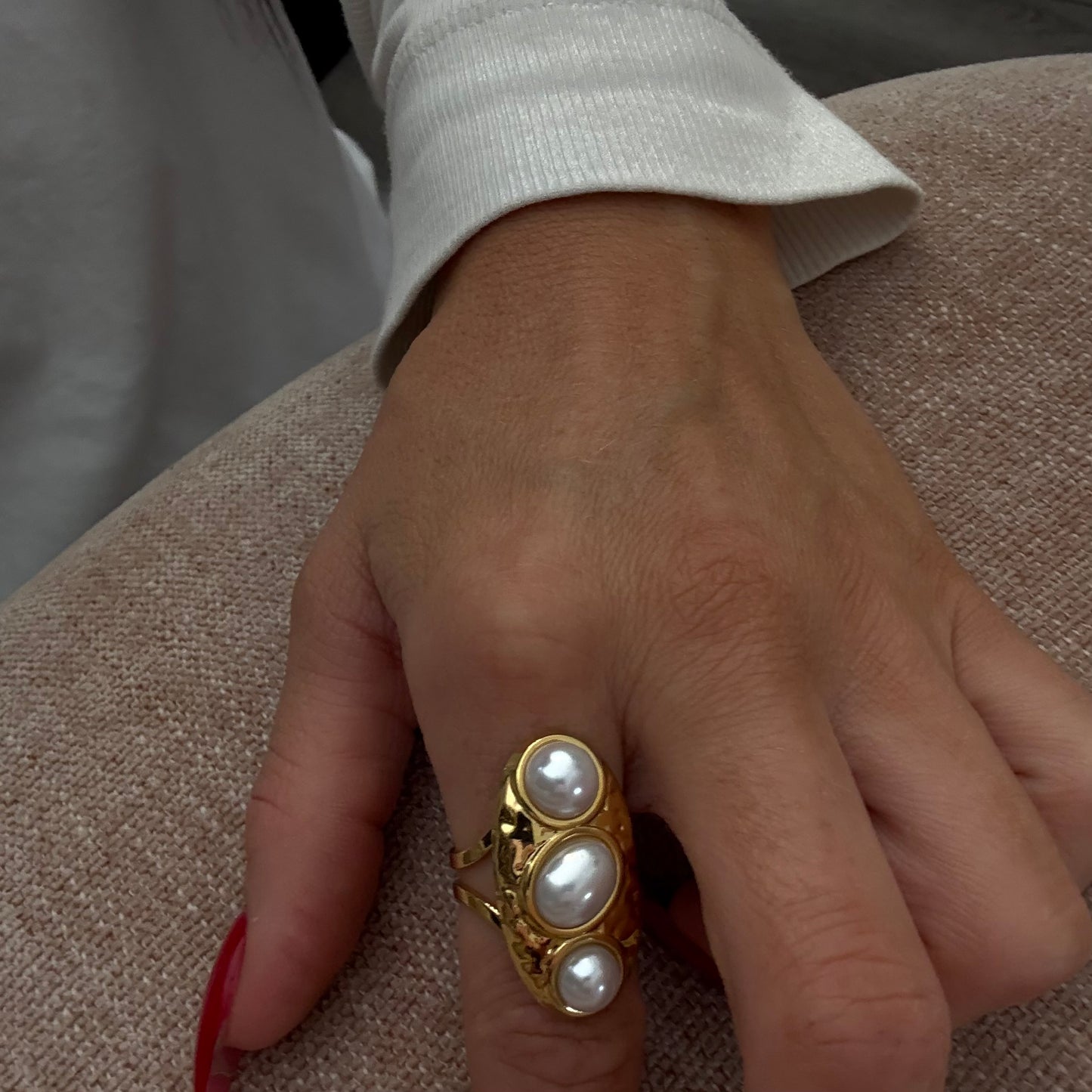 Trinity Pearl Open Ring