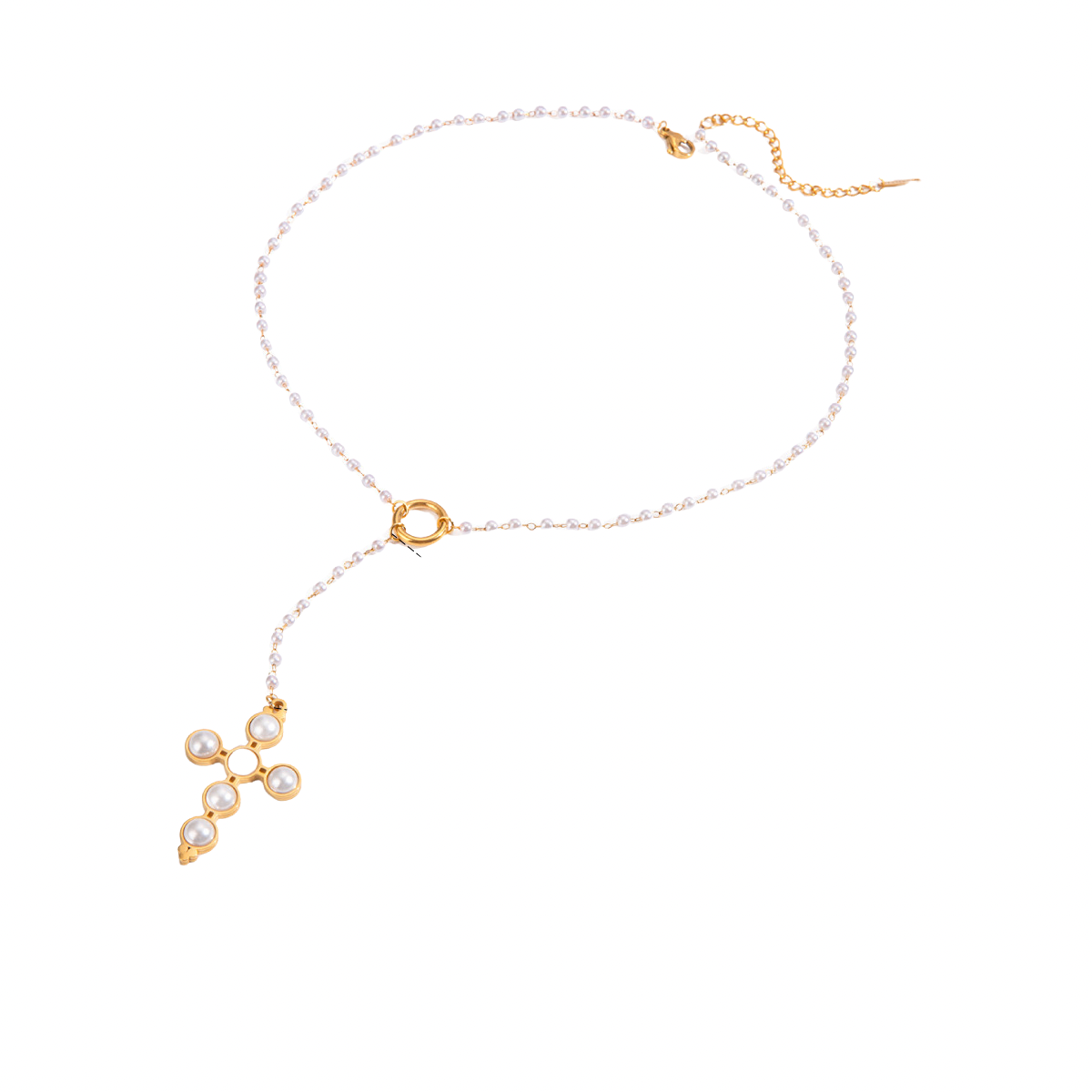 Chapel Pearl Cross Lariat Necklace