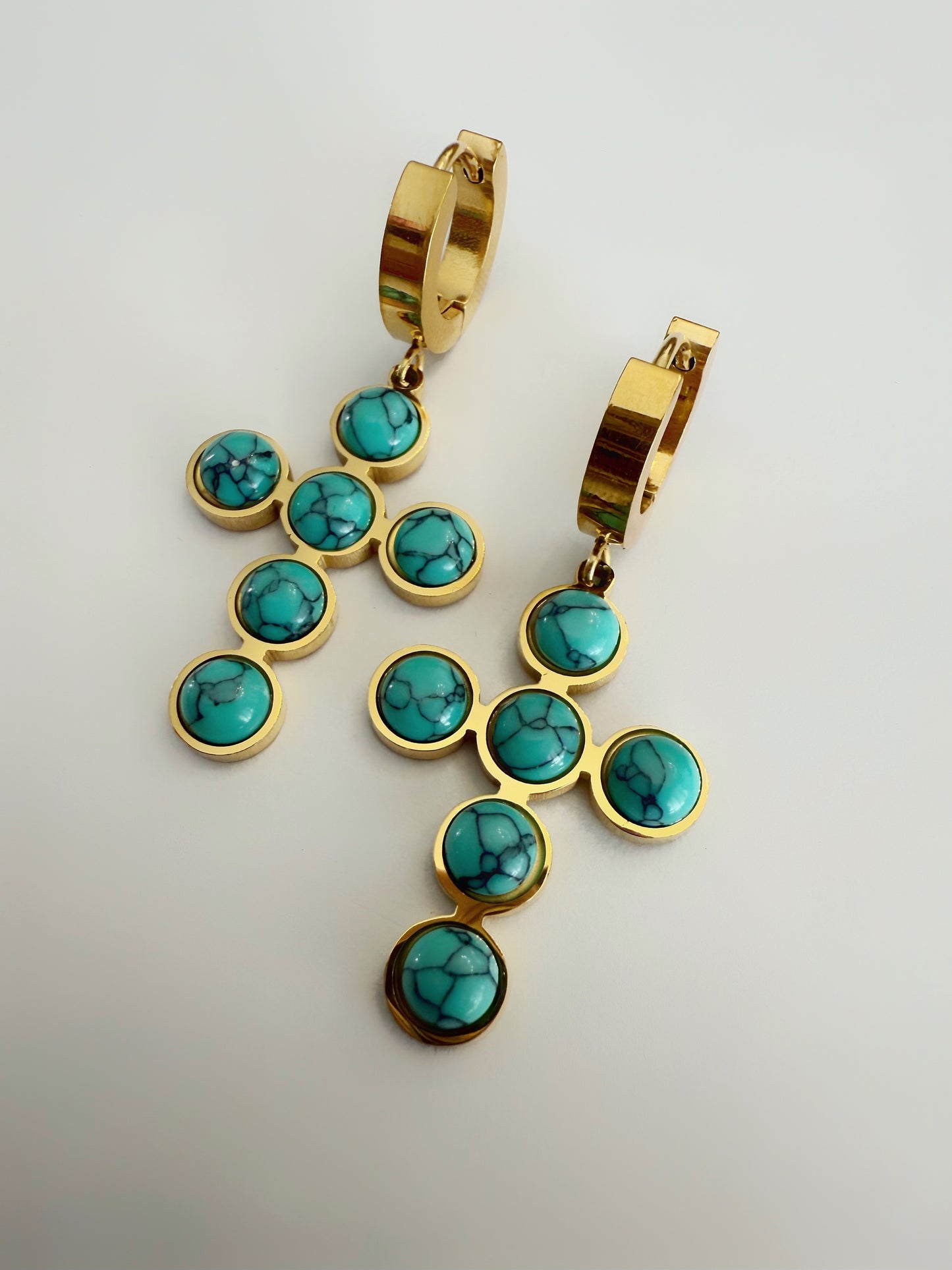 Turqoise Drop Cross Earrings