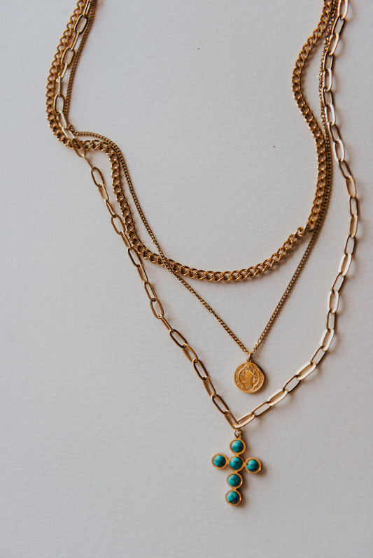 Pre-Stacked Turquoise Cross Layers Set