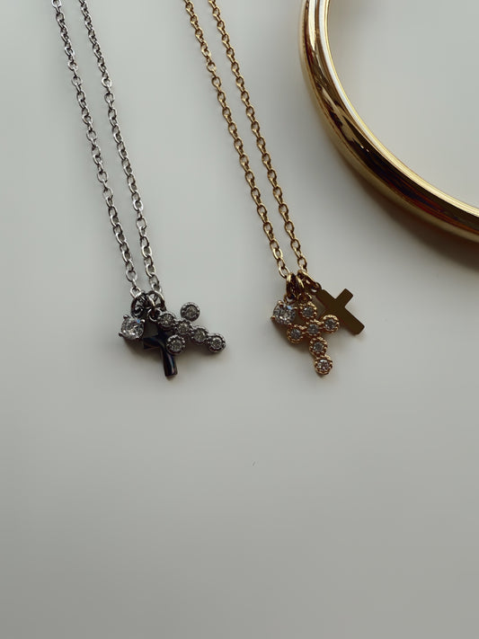 Elsie Double Cross Diamond Necklace