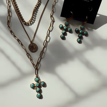 Pre-Stacked Turquoise Cross Layers Set