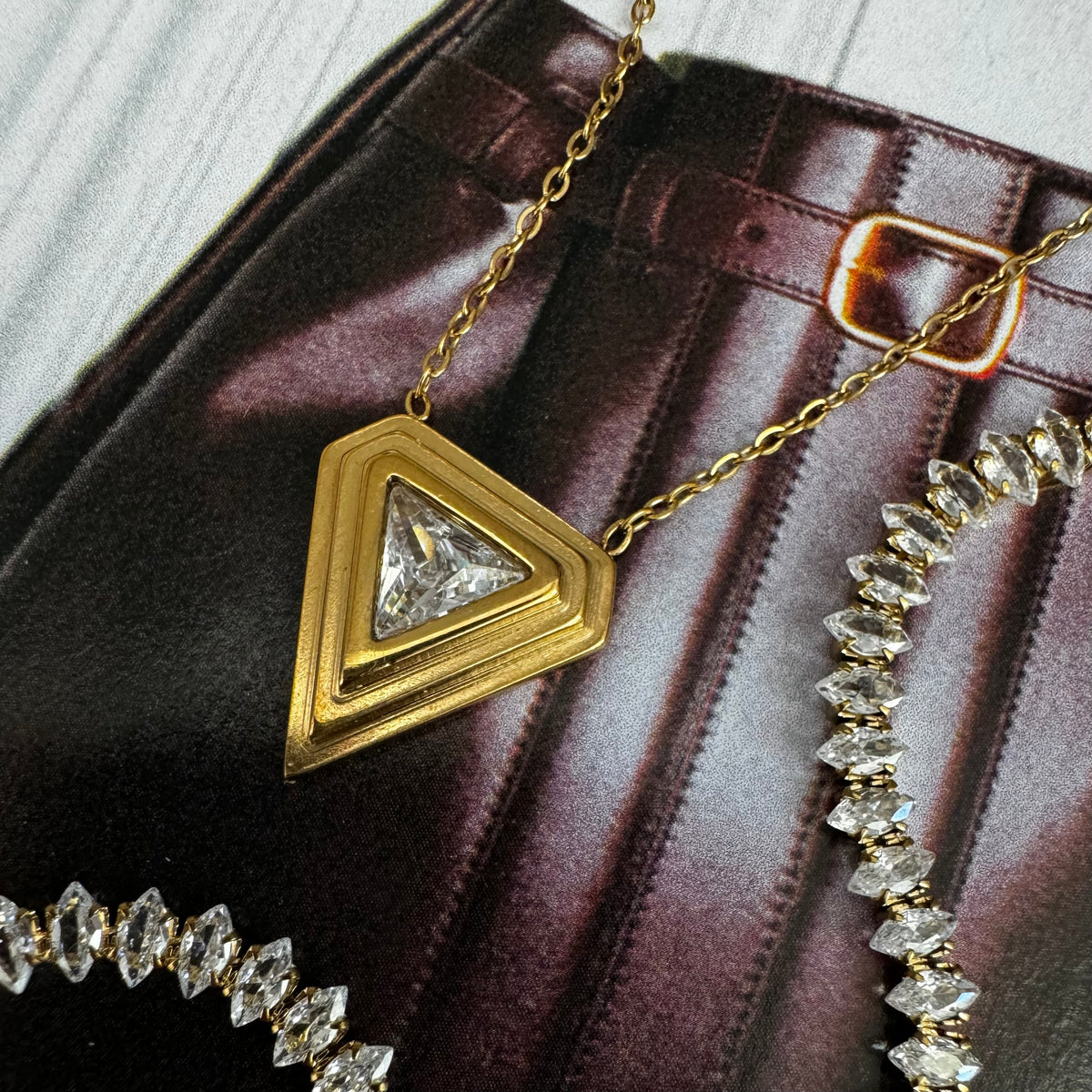 Prada Diamond Necklace | Geometric Gold Pendant Necklace | MOOD 