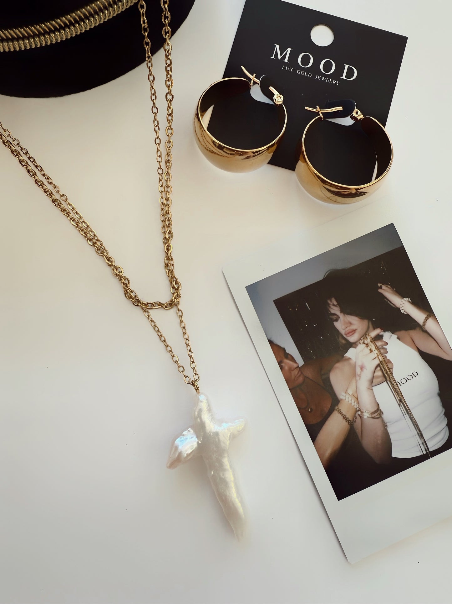 St. Lucia Pre Stacked Pearl Cross Necklace