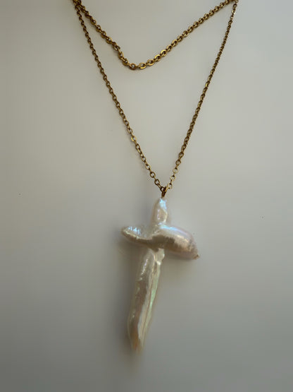 St. Lucia Pre Stacked Pearl Cross Necklace