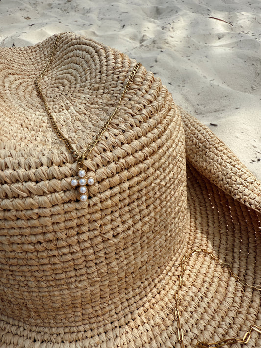 Figaro Pearl Cross Necklace