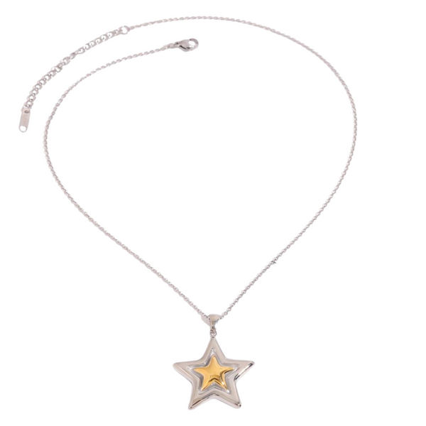 Double Star Pendant Necklace – Silver & Gold (4th of July Collection)