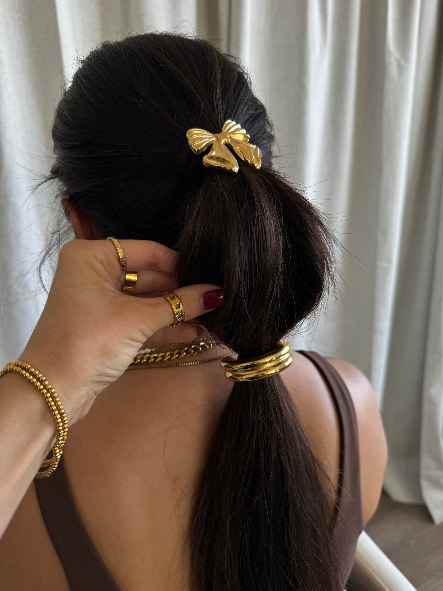 Girls Gold Bow Hair Tie