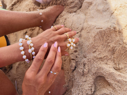 🌼 Golden Petal Pearl Ring