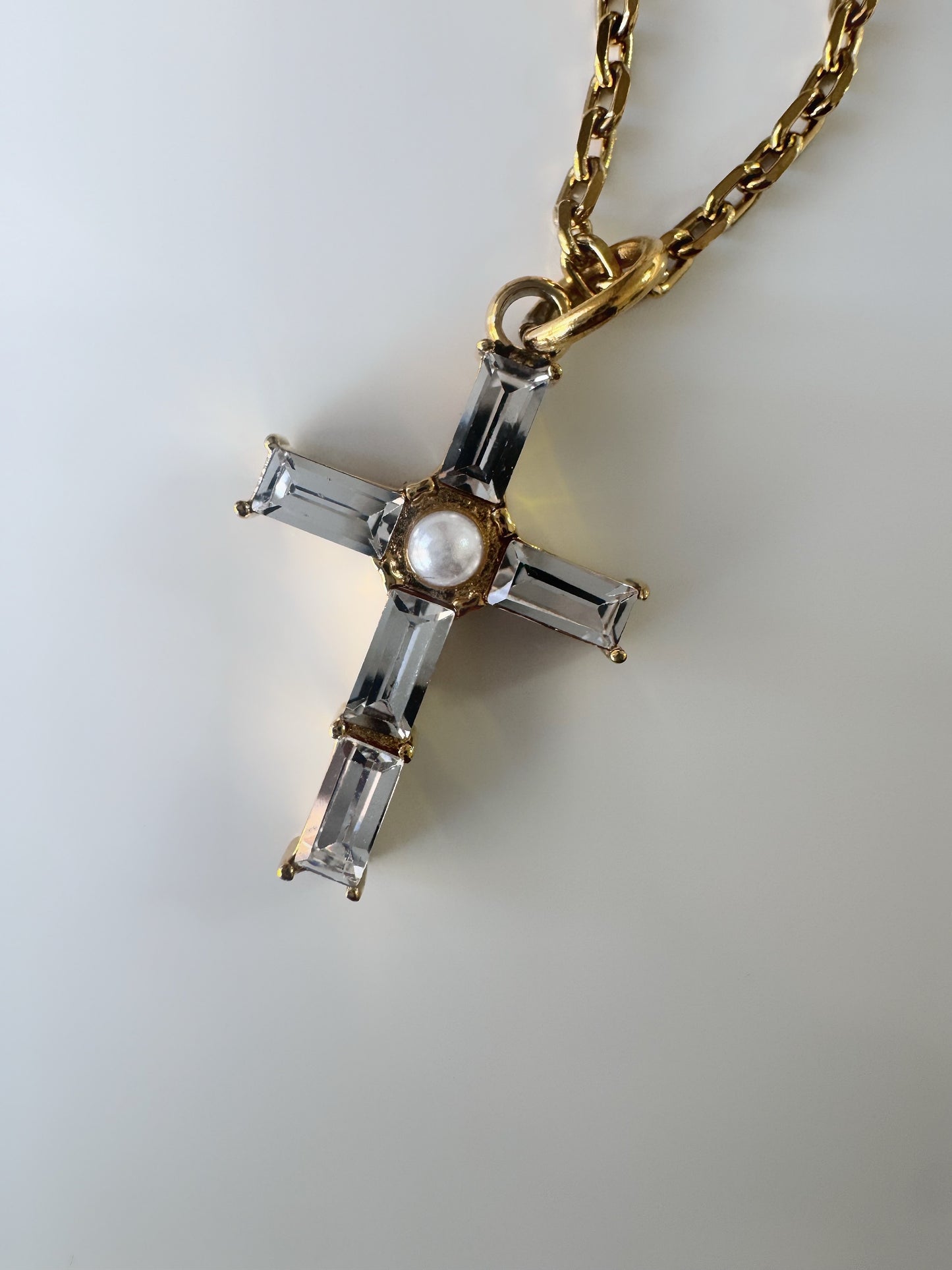 Crystal Peal Cross Necklace