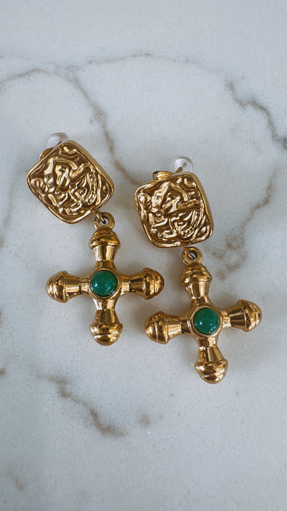 Emerald Cross Earrings