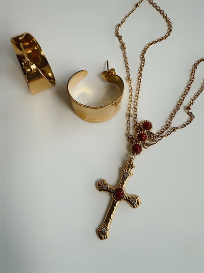 Ruby Layered Cross Necklace