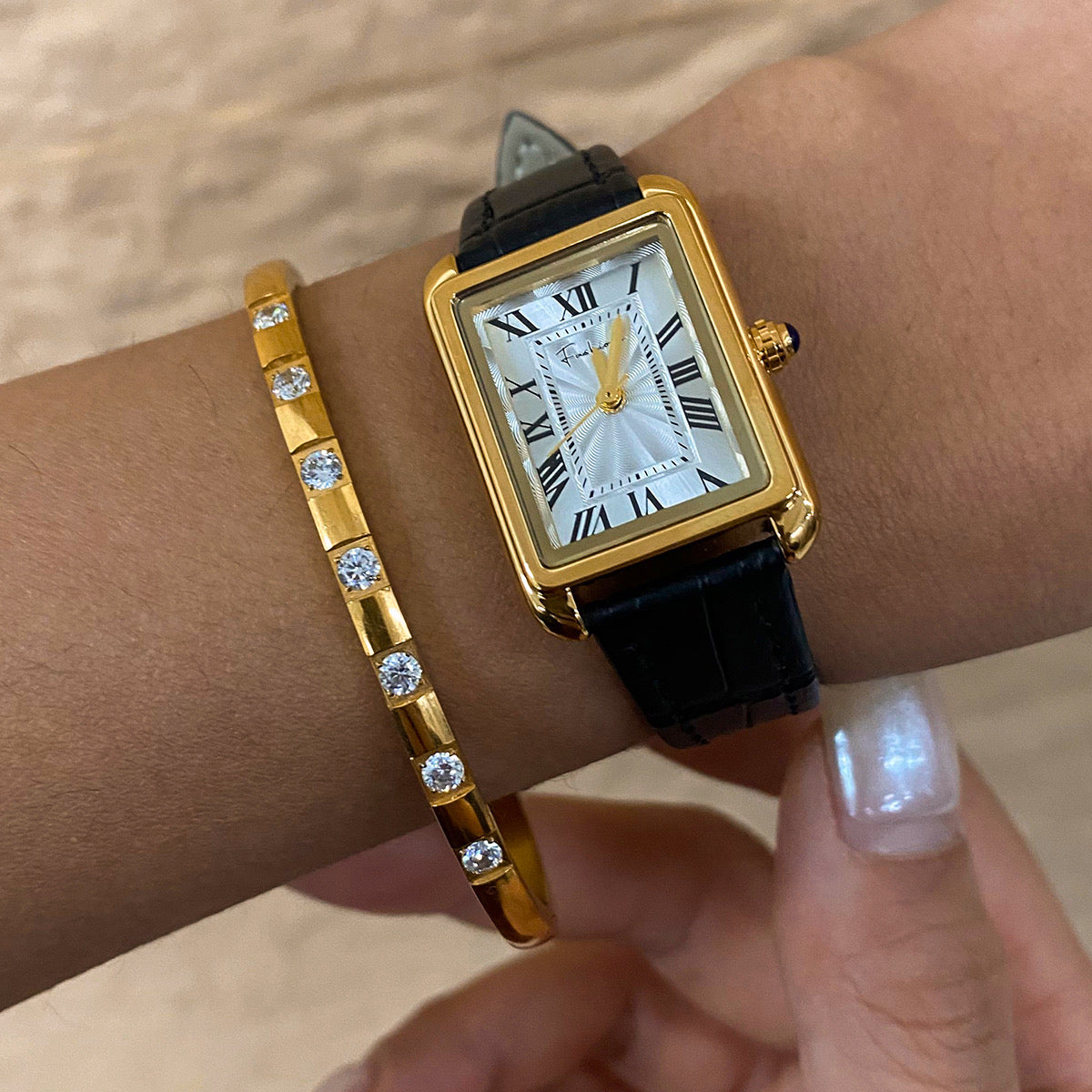 The Luxe Edit Watch – Gold + Black Leather