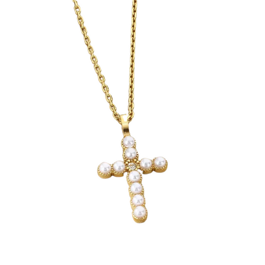 Hera Pearl Cross Necklace