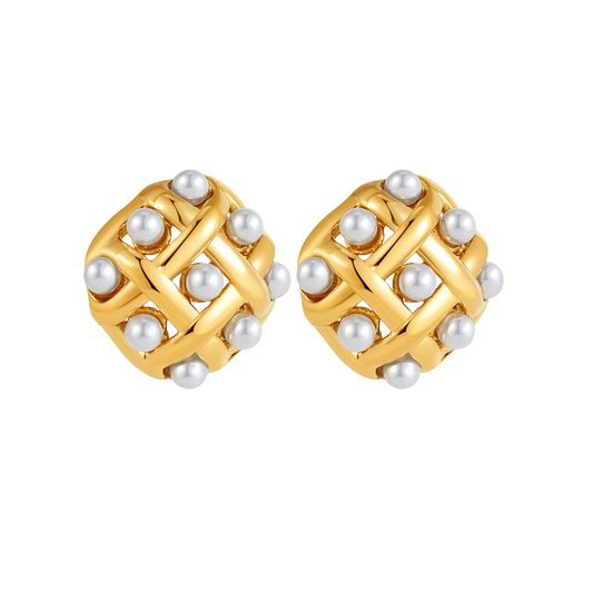 Gilded Weave Pearl Earrings