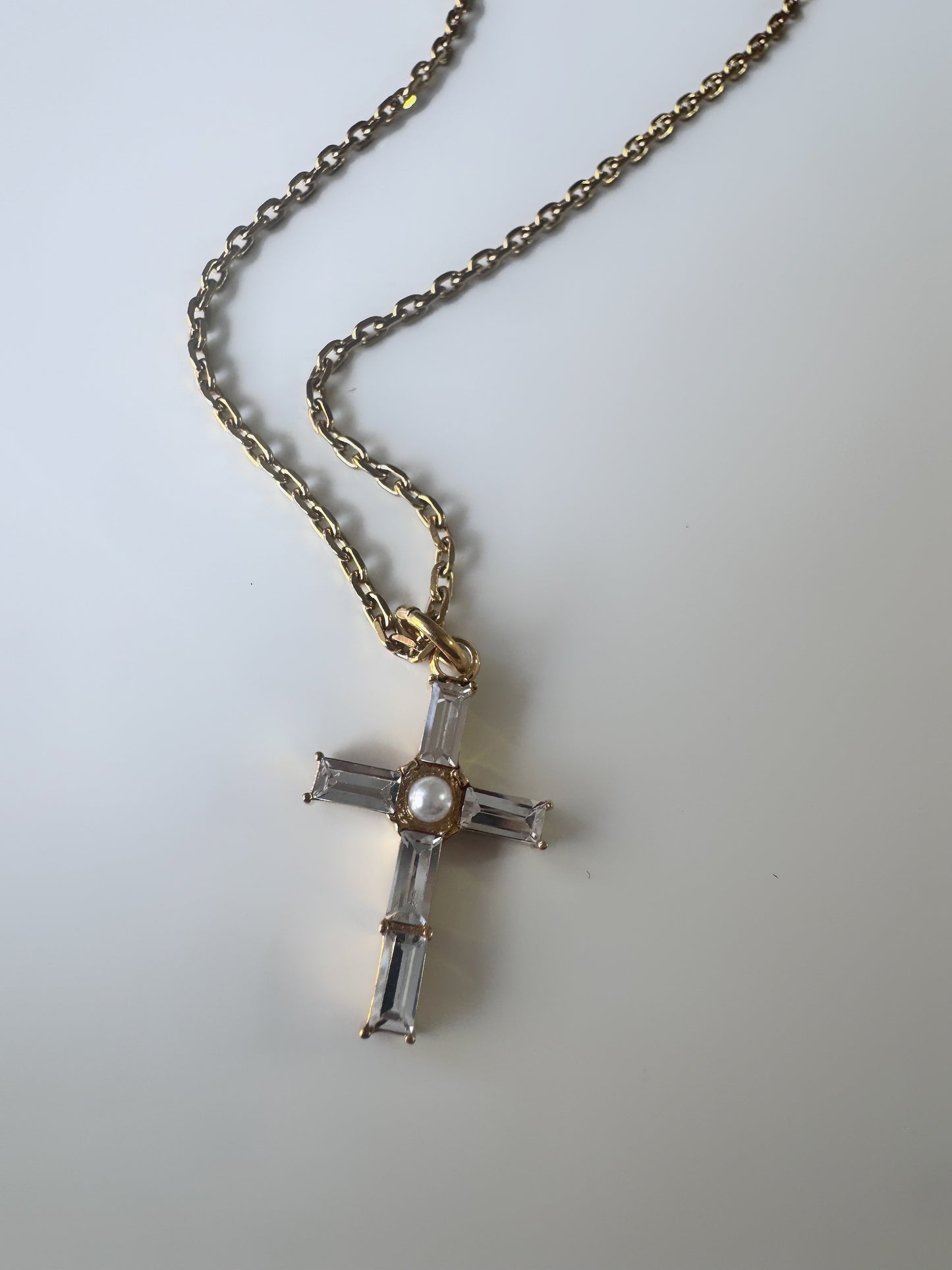 Crystal Peal Cross Necklace