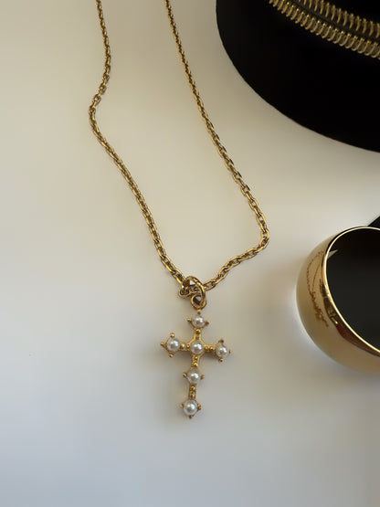 Vienna Pearl Cross Necklace