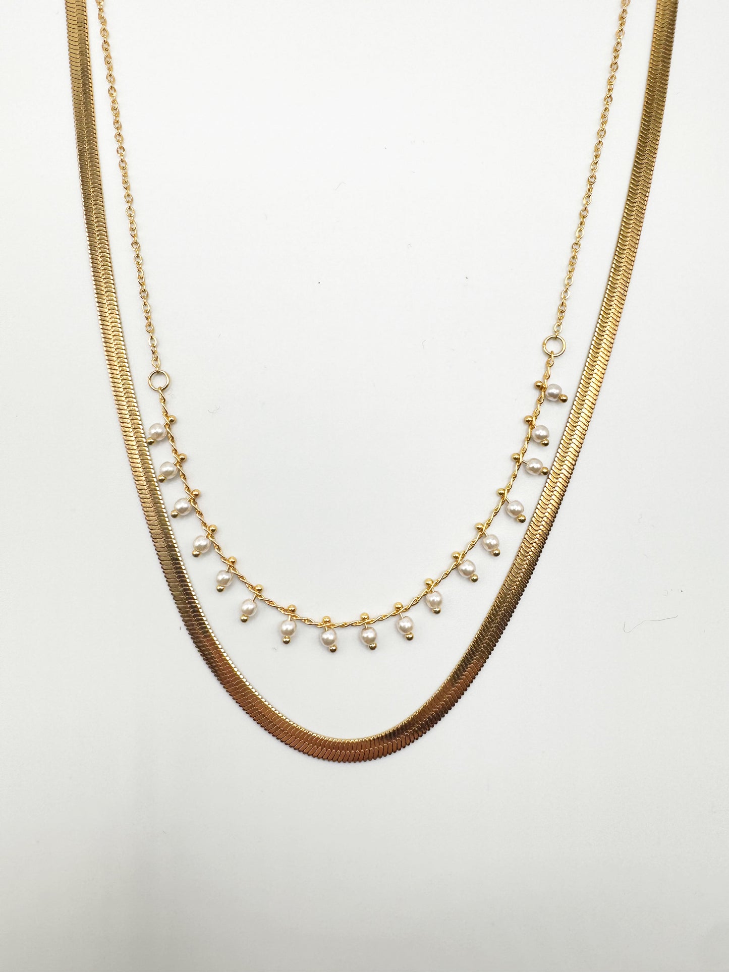 Pre-Stacked Pearl + Snake Chain