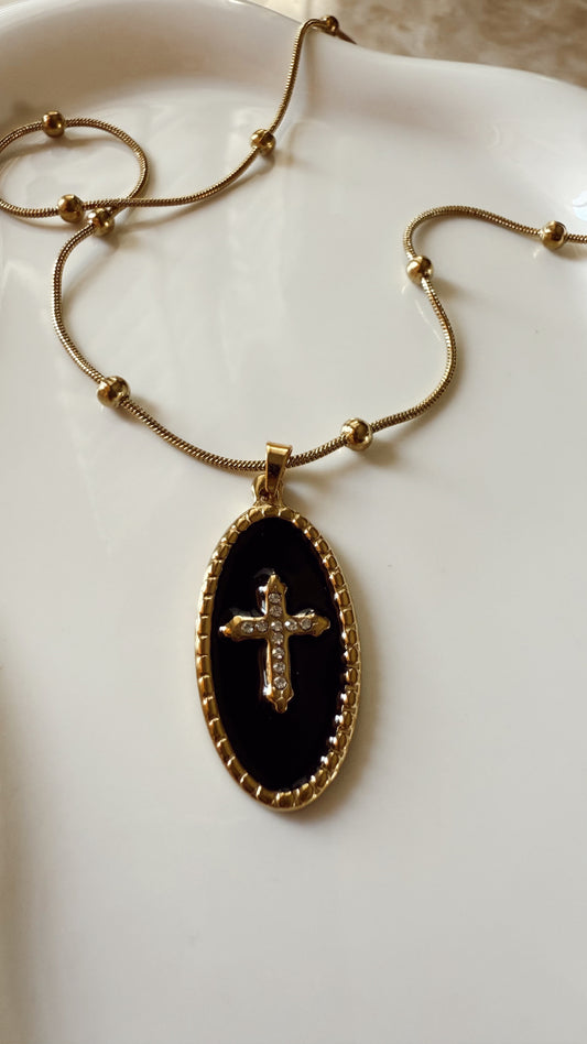 Black Edge Cross Necklace