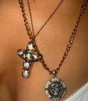 Old World Pearl Cross Necklace