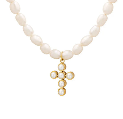 Cross Pearls Choker
