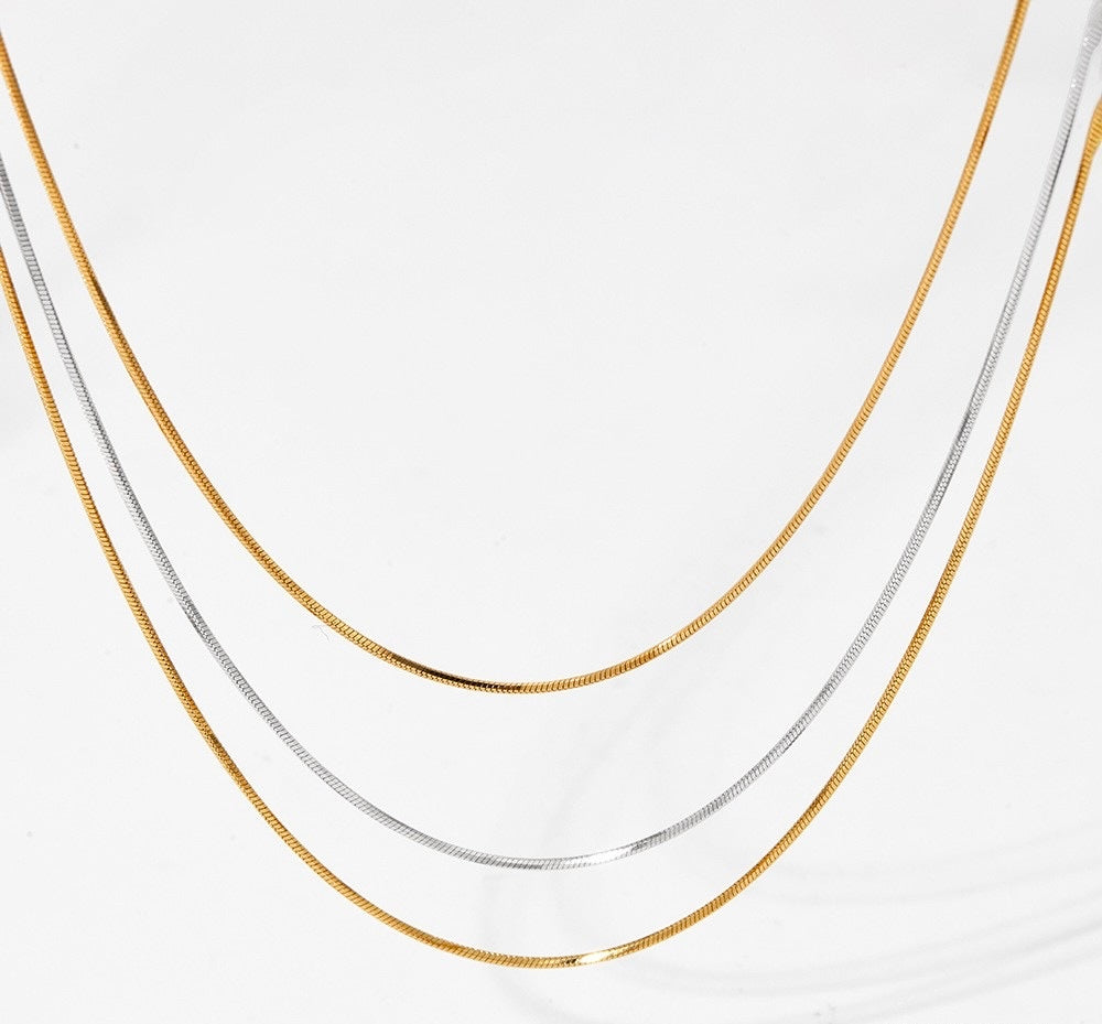 Three Set Chain Pre-Stacked Triple Chain Necklace | 18k Gold Layered Snake Chain Set in ...