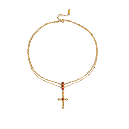 Ruby Layered Cross Necklace