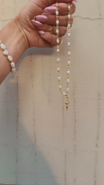 Delicate Pearl Cross Necklace